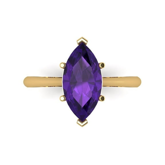 2.5 ctw Solitaire Anniversary Ring for Women | Marquise Cut Natural Amethyst | Hyperallergenic Solid 14K Yellow Gold