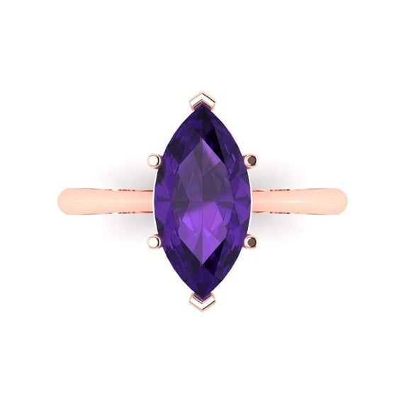 Clara Pucci 14K Rose Gold 2.5ct Amethyst Solitaire Ring for Women
