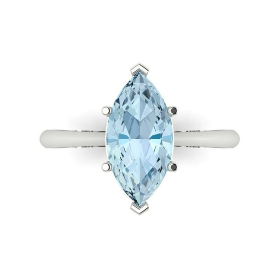 2.5 ct Marquise Cut Natural Aquamarine Solitaire 18K White Gold Womens Engagement Ring