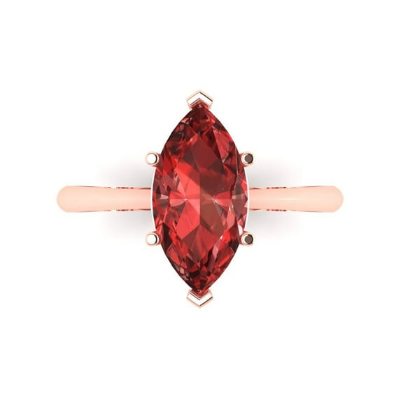 Clara Pucci 14K Rose Gold Solid Gold Garnet Solitaire Anniversary Ring for Women - 2.5 cttw Marquise Cut