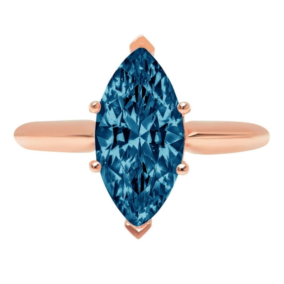 2.5 ct Marquise Cut Natural London Blue Topaz Solitaire 14K Rose Gold Womens Engagement Ring