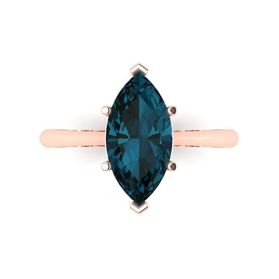 2.5 ctw Solitaire Anniversary Ring for Women | Marquise Cut Natural London Blue Topaz | Hyperallergenic Solid 18K Rose Gold