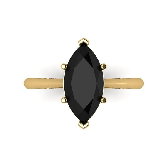 2.5 ct Marquise Cut Natural Onyx Solitaire Engagement Ring for Women in 18K Yellow Gold