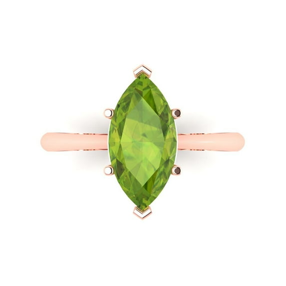 2.5 ct Marquise Cut Natural Peridot Solitaire 18K Rose Gold Womens Engagement Ring
