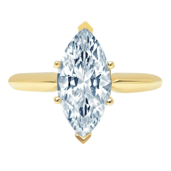 2.5 ct Marquise Cut Natural Sky Blue Topaz Solitaire 14K Yellow Gold Womens Engagement Ring