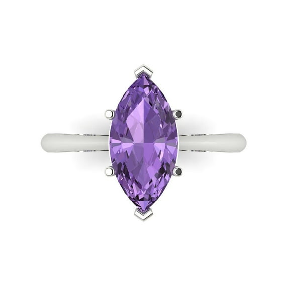 Clara Pucci 14K White Gold Solid Gold Alexandrite Solitaire Anniversary Ring for Women - 2.5 cttw Marquise Cut