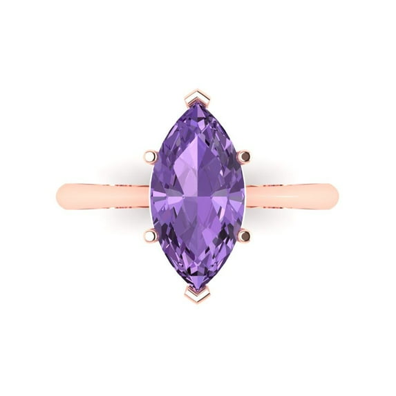 2.5 ct Marquise Cut Simulated Alexandrite Solitaire Engagement Ring for Women in 18K Rose Gold