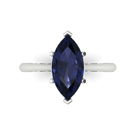 2.5 ct Marquise Cut Simulated Blue Sapphire Solitaire Engagement Ring for Women in 18K White Gold
