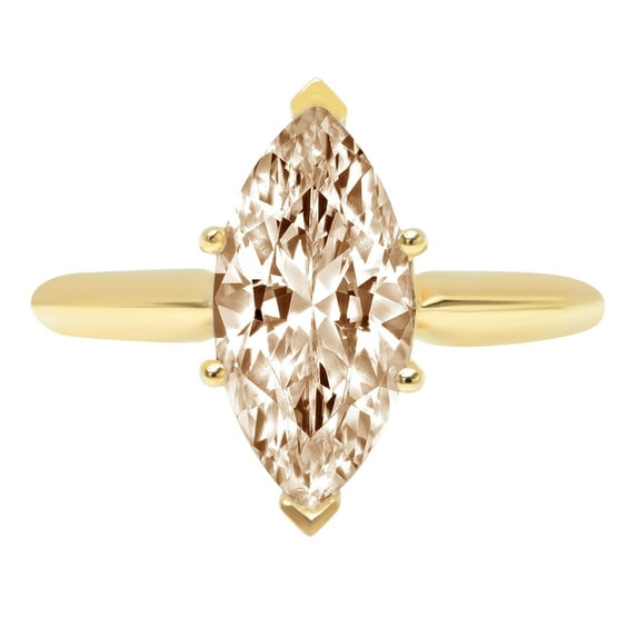 2.5 ct Marquise Cut Simulated Champagne Diamond Solitaire 14K Yellow Gold Womens Engagement Ring