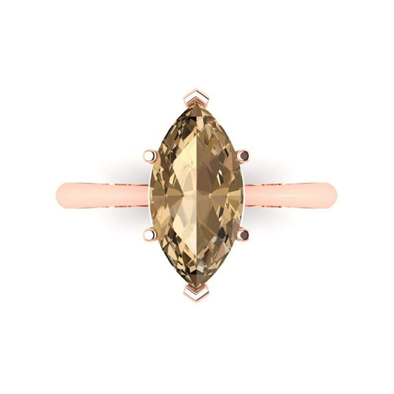 2.5 ct Marquise Cut Simulated Champagne Diamond Solitaire Engagement Ring for Women in 18K Rose Gold