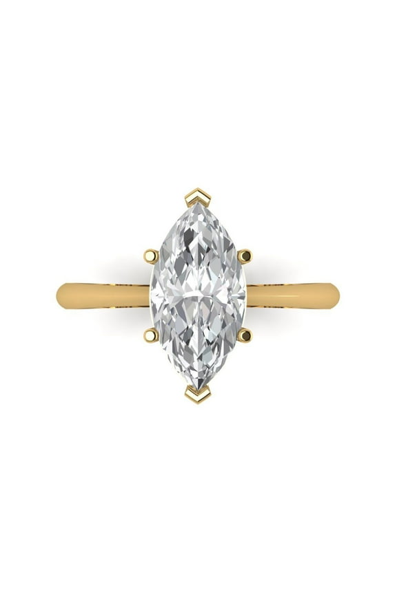 2.5 ctw Solitaire Anniversary Ring for Women | Marquise Cut Zirconia Diamond | Hyperallergenic Solid 14K Yellow Gold