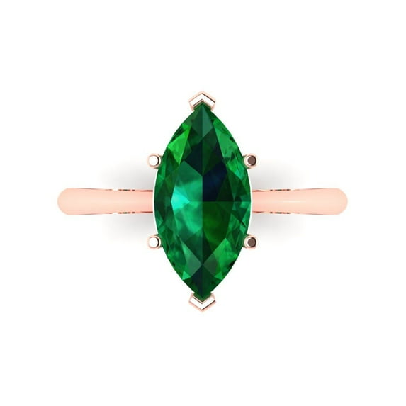 2.5 ctw Solitaire Anniversary Ring for Women | Marquise Cut Simulated Emerald | Hyperallergenic Solid 18K Rose Gold
