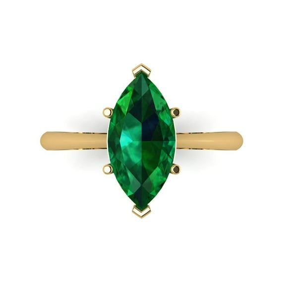 2.5 ct Marquise Cut Simulated Emerald Solitaire Engagement Ring for Women in 18K Yellow Gold