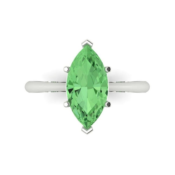 2.5 ctw Solitaire Anniversary Ring for Women | Marquise Cut Simulated Green Diamond | Hyperallergenic Solid 18K White Gold