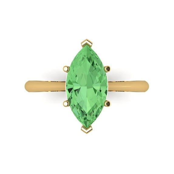 2.5 ctw Solitaire Anniversary Ring for Women | Marquise Cut Simulated Green Diamond | Hyperallergenic Solid 18K Yellow Gold