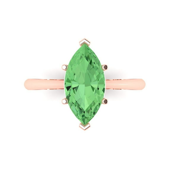 Clara Pucci 14K Rose Gold 2.5ct Green Solitaire Ring for Women