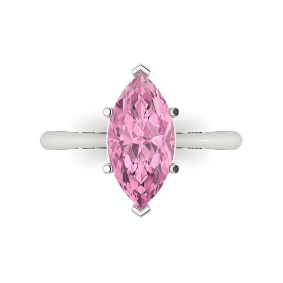 Clara Pucci 14K White Gold Solid Gold Pink Solitaire Anniversary Ring for Women - 2.5 cttw Marquise Cut