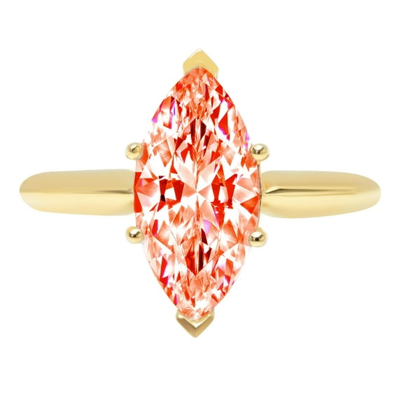 2.5 ct Marquise Cut Simulated Red Diamond Solitaire 18K Yellow Gold Womens Engagement Ring