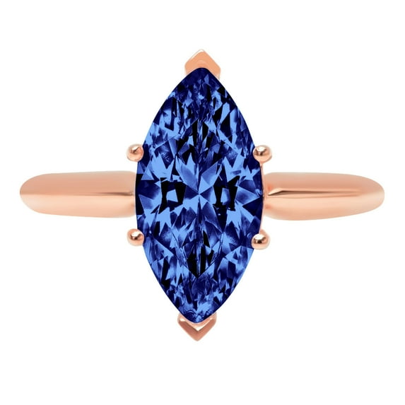 2.5 ct Marquise Cut Simulated Tanzanite Solitaire 18K Rose Gold Womens Engagement Ring