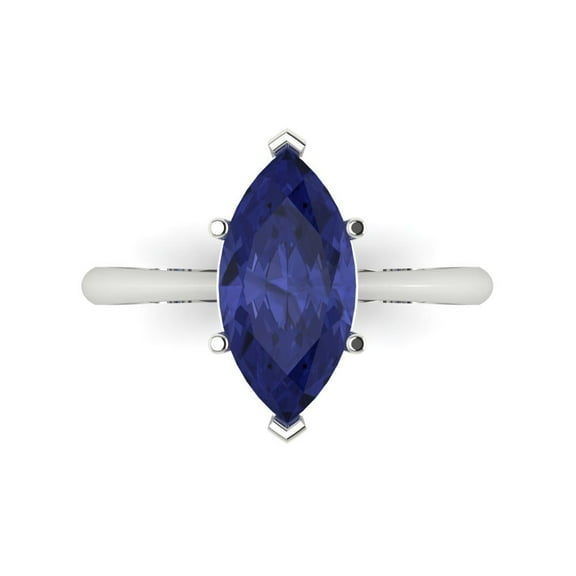 2.5 ct Marquise Cut Simulated Tanzanite Solitaire 18K White Gold Womens Engagement Ring