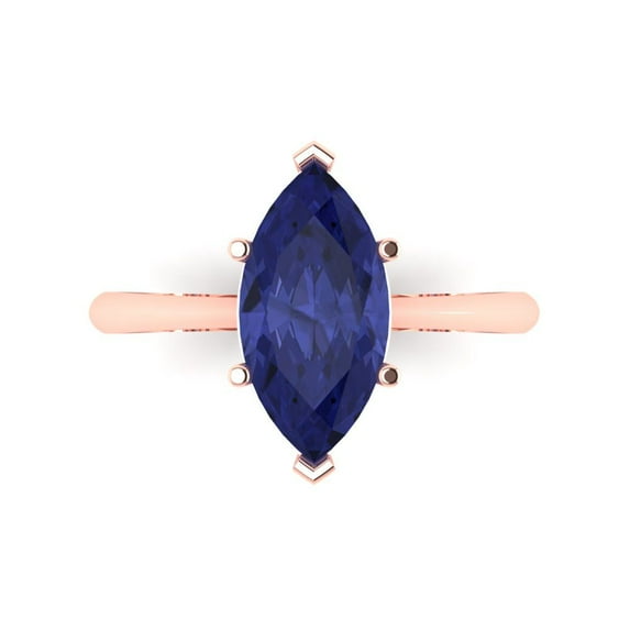 2.5 ct Marquise Cut Simulated Tanzanite Solitaire Engagement Ring for Women in 18K Rose Gold