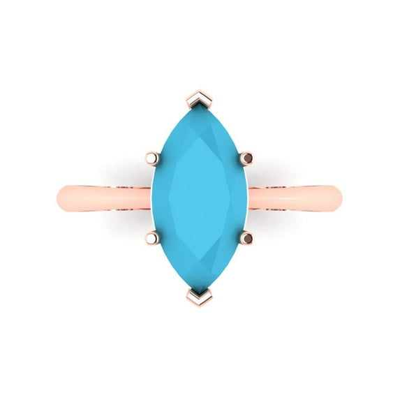 2.5 ctw Solitaire Anniversary Ring for Women | Marquise Cut Simulated Turquoise | Hyperallergenic Solid 14K Rose Gold