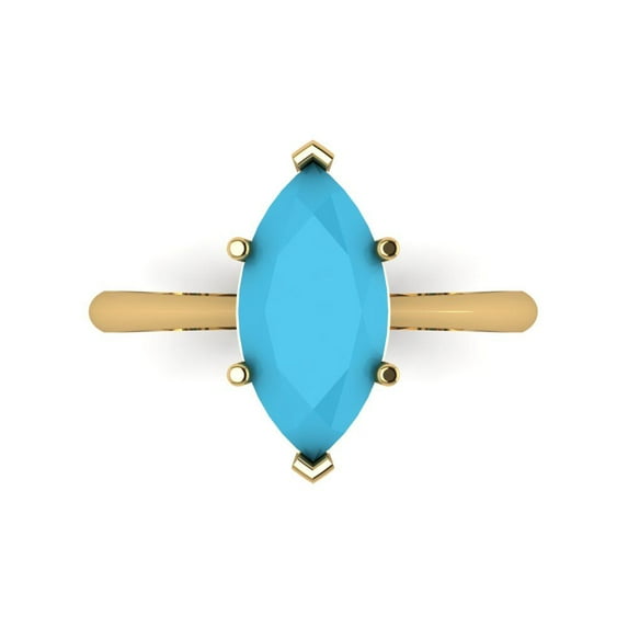2.5 ctw Solitaire Anniversary Ring for Women | Marquise Cut Simulated Turquoise | Hyperallergenic Solid 14K Yellow Gold