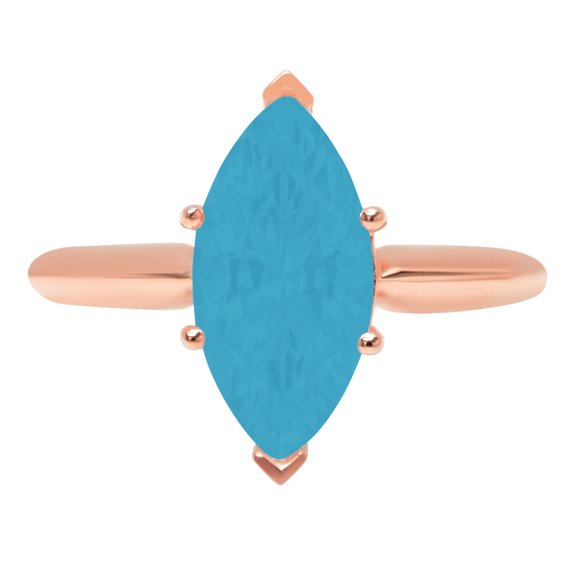2.5 ct Marquise Cut Simulated Turquoise Solitaire 18K Rose Gold Womens Engagement Ring