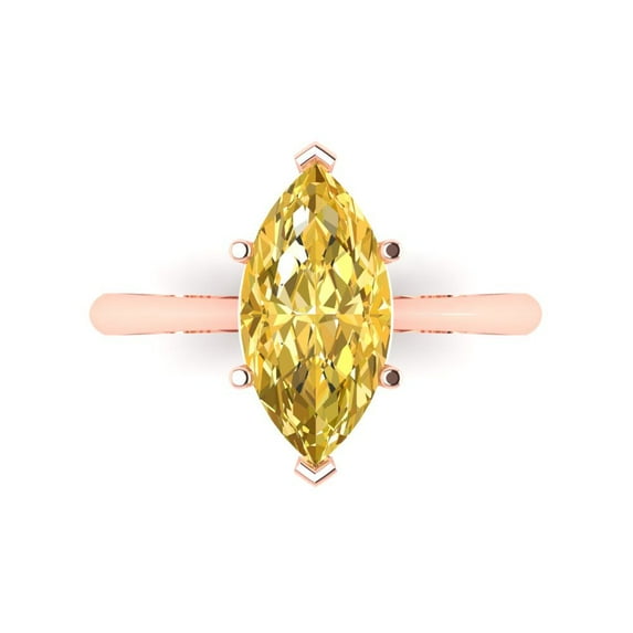 2.5 ctw Solitaire Anniversary Ring for Women | Marquise Cut Simulated Yellow Diamond | Hyperallergenic Solid 18K Rose Gold