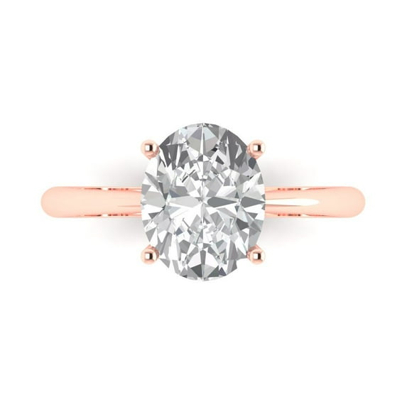 2.5 ct Oval Cut Clear Crystal 18k Pink Rose Gold Engraving Statement Bridal Wedding Solitaire Designer Ring Size 7