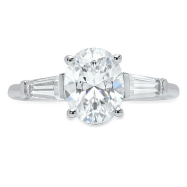 2.5 ct Oval Cut Genuine Cultured Diamond VS1-VS2 G-H 18K White Gold Three-Stone Promise Wedding Statement Engagement Designer Ring size 3.5