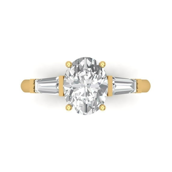 2.5 ct Oval Cut Moissanite 3 Stone 18K Yellow Gold Womens Engagement Ring