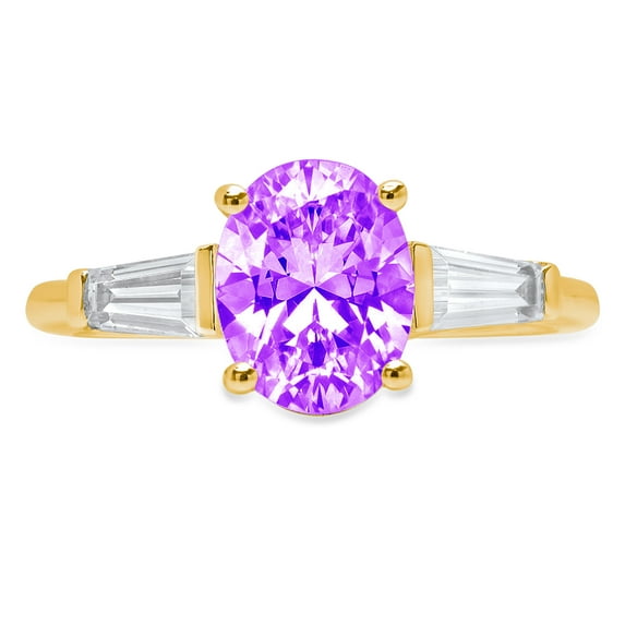 2.5 ct Oval Cut Natural Amethyst 3 Stone 14K Yellow Gold Womens Engagement Ring
