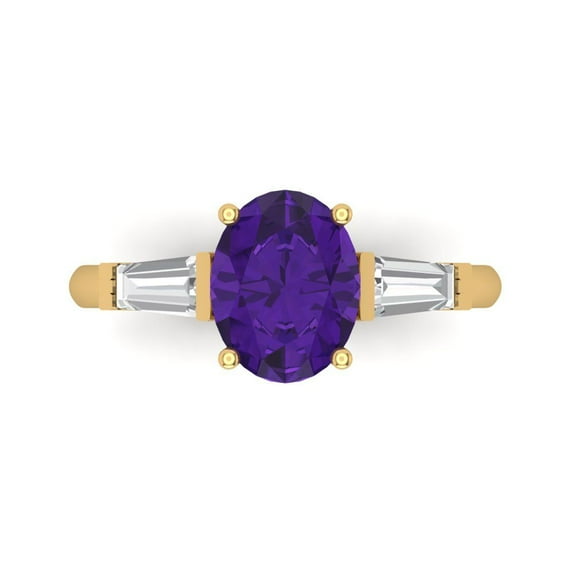2.5 ctw 3 Stone Anniversary Ring for Women | Oval Cut Natural Amethyst | Hyperallergenic Solid 14K Yellow Gold