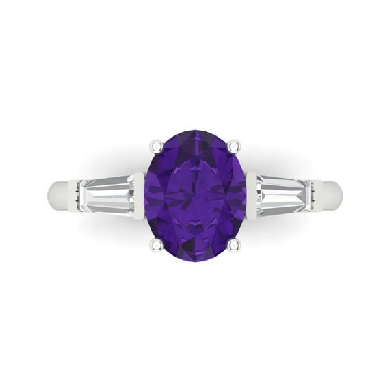 2.5 ctw 3 Stone Anniversary Ring for Women | Oval Cut Natural Amethyst | Hyperallergenic Solid 18K White Gold