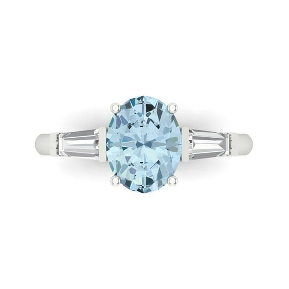 2.5 ct Oval Cut Natural Aquamarine 3 Stone 14K White Gold Womens Engagement Ring