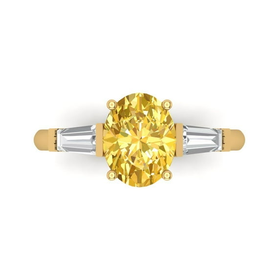 2.5 ctw 3 Stone Anniversary Ring for Women | Oval Cut Natural Citrine | Hyperallergenic Solid 14K Yellow Gold