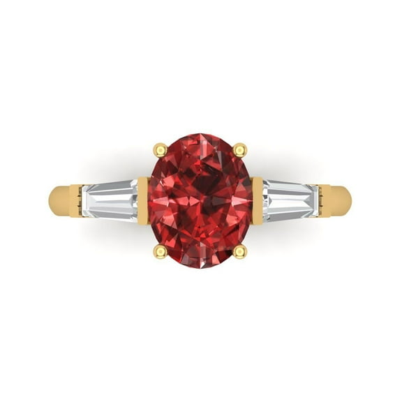 Three-Stone Engagement Ring for Women - 2.5ct Natural Garnet in 14K Yellow Gold Promise Ring