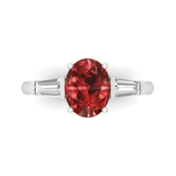 2.5 ct Oval Cut Natural Garnet Three-Stone Engagement Ring for Women in 18K White Gold