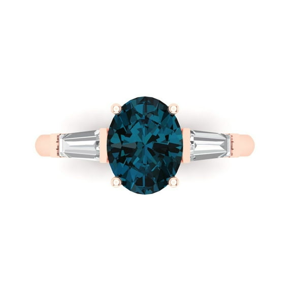 2.5 ct Oval Cut Natural London Blue Topaz Three-Stone Engagement Ring for Women in 18K Rose Gold