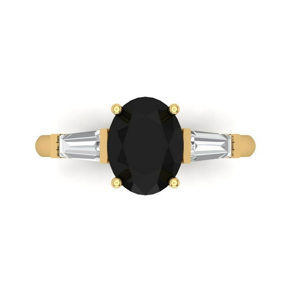 2.5 ct Oval Cut Natural Onyx 3 Stone 14K Yellow Gold Womens Engagement Ring