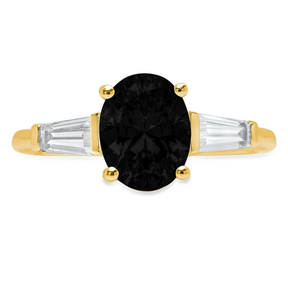2.5 ct Oval Cut Natural Onyx 3 Stone 18K Yellow Gold Womens Engagement Ring