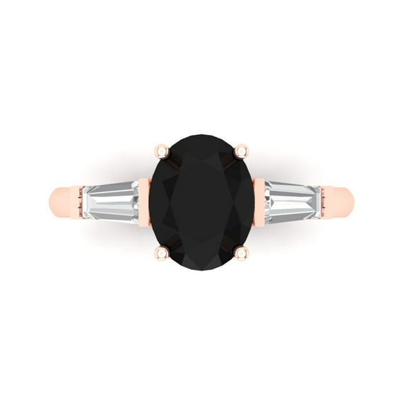 Clara Pucci 14K Rose Gold 2.5ct Onyx Three-Stone Ring for Women