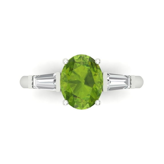 2.5 ct Oval Cut Natural Peridot Three-Stone Engagement Ring for Women in 18K White Gold