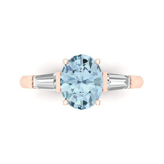 2.5 ct Oval Cut Natural Swiss Blue Topaz Three-Stone Engagement Ring for Women in 14K Rose Gold
