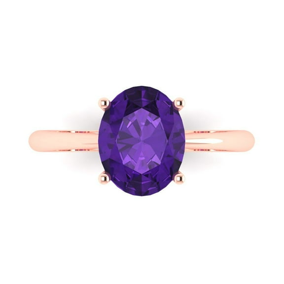 2.5 ct Oval Cut Purple Natural Amethyst 14k Pink Rose Gold Engraving Statement Bridal Wedding Solitaire Designer Ring Size 7.5