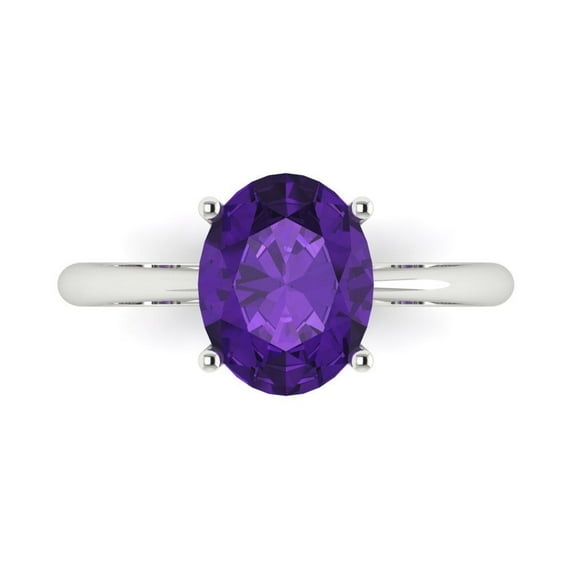 Clara Pucci 14K White Gold 2.5ct Amethyst Solitaire Ring for Women
