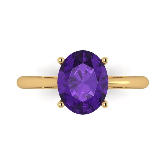 Clara Pucci 14K Yellow Gold 2.5ct Amethyst Solitaire Ring for Women
