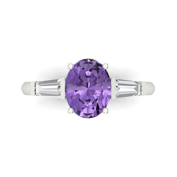 2.5 ctw 3 Stone Anniversary Ring for Women | Oval Cut Simulated Alexandrite | Hyperallergenic Solid 14K White Gold
