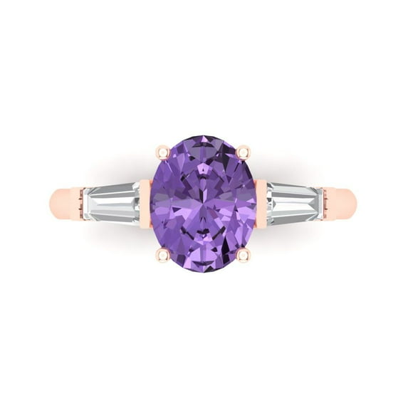 2.5 ctw 3 Stone Anniversary Ring for Women | Oval Cut Simulated Alexandrite | Hyperallergenic Solid 18K Rose Gold